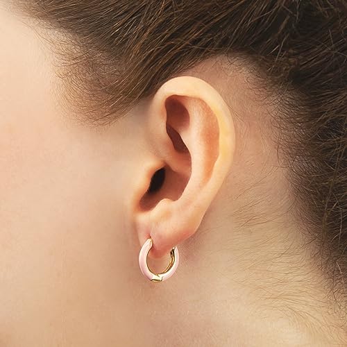 14K Gold Plated Sterling Silver Enamel Color Huggie Hoop Earrings for Women – Wide Range of Vibrant Color Options Available - color: Pink ( Light )