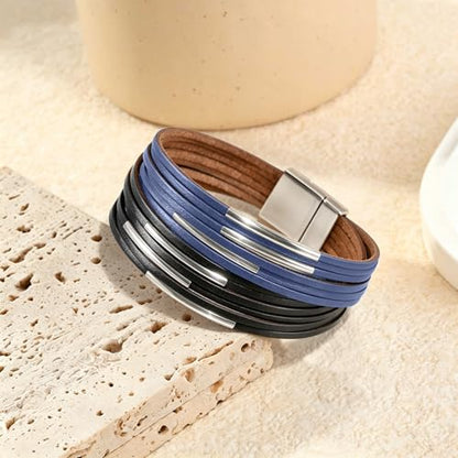 Wrapped Bracelets for Women,Leather Boho Bracelets for Women - color: Leather-Grey