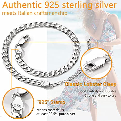 PROSILVER 925 Sterling Silver Ankle Bracelets For Women, Stylish Chain Anklets, Summer Beach Jewelry, 8.6-10.6 Inch Adjustable, Come with Box - style: 02 Cuban Anklet-5mm