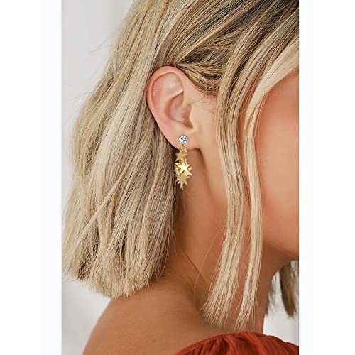 Gold Metal Clip On Earrings for Women Non Pierced Dangle Drop Earrings Multiple Styles - color: gold cute star