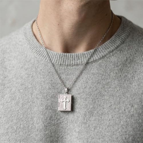 Photo Book Locket Necklace for Women Charm Choker Pendants that Holds Pictures Memorial Jewelry - color: Cross