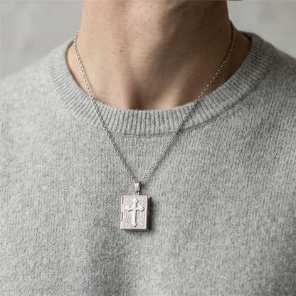 Photo Book Locket Necklace for Women Charm Choker Pendants that Holds Pictures Memorial Jewelry - color: Cross