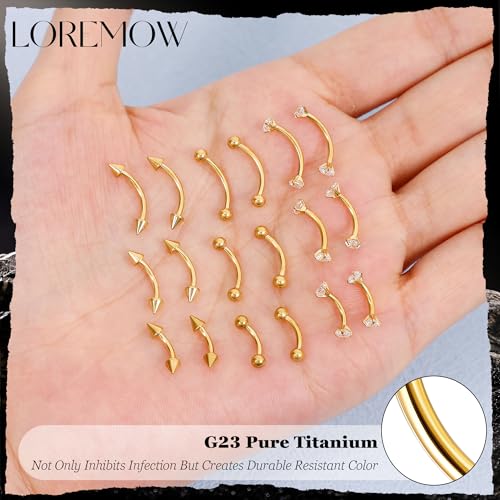 16G G23 Pure Titanium Eyebrow Piercing Jewelry for Women Men Small Curved Barbell Belly Ring Eyebrow Vertical Labret Lip Tongue Ring Rook Helix Conch Daith Earring Piercing Jewelry 6-10MM - color: Gold, size: 10MM-Relatively Long