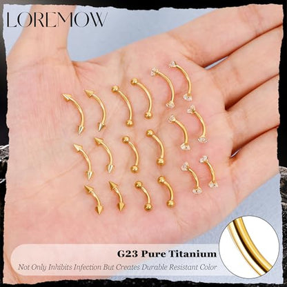 16G G23 Pure Titanium Eyebrow Piercing Jewelry for Women Men Small Curved Barbell Belly Ring Eyebrow Vertical Labret Lip Tongue Ring Rook Helix Conch Daith Earring Piercing Jewelry 6-10MM - color: Gold, size: 8MM-Top Pick