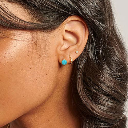 Tiny Huggie hoop Earrings for Women | 14k Gold Plated, Mini Round Cubic Zirconia, Small Simulated Diamond Huggies, Hypoallergenic Jewelry Gifts - color: Turquoise