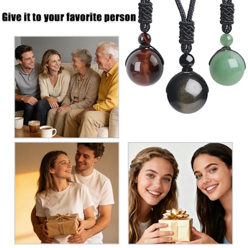 Anjiucc Natural Gemstone Healing Crystals Necklace, Adjustable Chakra Beads Pendant for Women Men, Protection, Energy Balance - color: Gold Sheen Obsidian