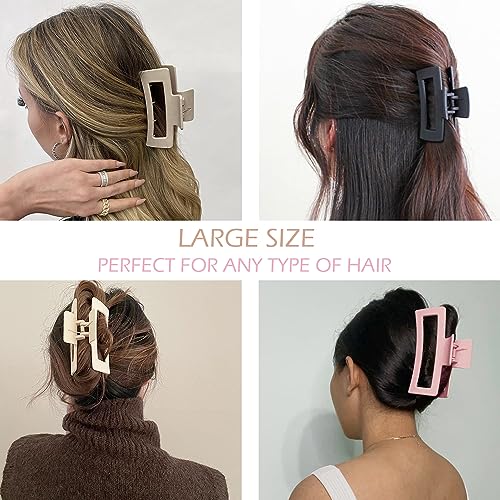 Large Hair Claw Clips, 12 Pack Flower Hair Clips for Thick Hair, Big Square Matte Strong hold for Thin Hair, 3 Styles Claw Hair Clips for Thick Hair - color: White, Black, Pink, Coffee