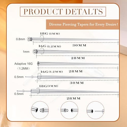 Piercing Ball Grabber Tool, 14-20G Taper for Changing Jewelry | Surgical Steel Flat Back Earrings Threader Tool Insertion Pin, Body Piercing Kit for Ear Rook Conch Nose Lip Jewelry Removal - style: Piercing Tapers (14G 16G 18G) + Ball Grabber Tool