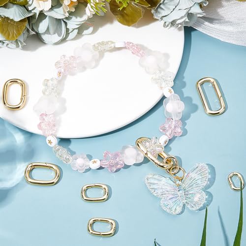 SUNNYCLUE 1 Box 8Pcs Real 18k Gold Plated Spring Oval Rings Connector Carabiner Metal Spring Key Ring Trigger Keyring Buckle Clip Snap for DIY Keychain Lanyard Bag Purse Craft Jewelry Making Supplies - color: 1 Box 4 Styles 8pcs Real 18k Gold Plated Rings
