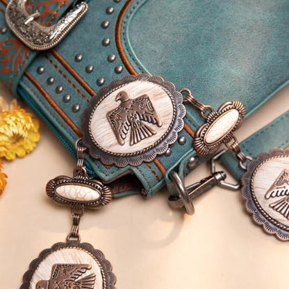 Montana West Rustic Couture's Turquoise Western Concho Chain Belt for Women | Large Western Cowgirl Metal Adjustable Boho Body Chain Belt for Dresses Jeans Country Concert - color: Brilliant White