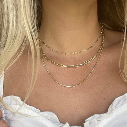 CHESKY 14K Gold Plated Layered Chain Necklace for Women | Trendy Cuban Link Chain, Chunky Paperclip Chain, Toggle Clasp Necklace, Fashion Gold Jewelry, Daily Gift for Women - style: Paperclip/Box-GD