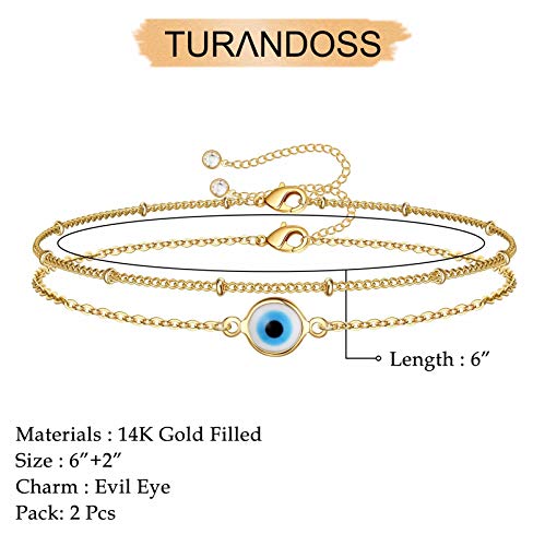 Dainty Gold Bracelets for Women, 14K Gold Plated Adjustable Layered Beads Bracelet Cute Evil Eye Oval Chain Pearl Bar Turtle Gold Bracelets for Women Jewelry - style: "Evil Eye&Beads Chain