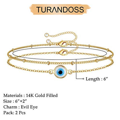 Dainty Gold Bracelets for Women, 14K Gold Plated Adjustable Layered Beads Bracelet Cute Evil Eye Oval Chain Pearl Bar Turtle Gold Bracelets for Women Jewelry - style: "Evil Eye&Beads Chain