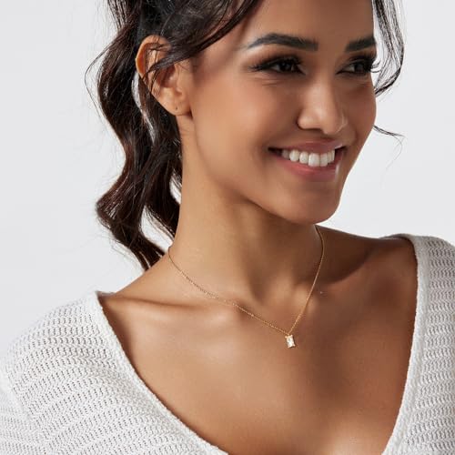 Luxval Diamond Pendant Gold Necklace for Women，Dainty 18k Gold Plated Choker Necklaces Simple Gold Jewelry Gifts for Women - color: Gold-Birthstone