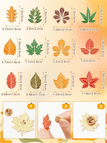 JUNEBRUSHS 28PCS Fall Leave Enamel Pins Cute Maple Leave Brooch Pins for Fall Thanksgiving Theme Birthday Party Classroom Favor Supplies Exchange Gift Clothes Hat Accessories - style: Fall Leave Style