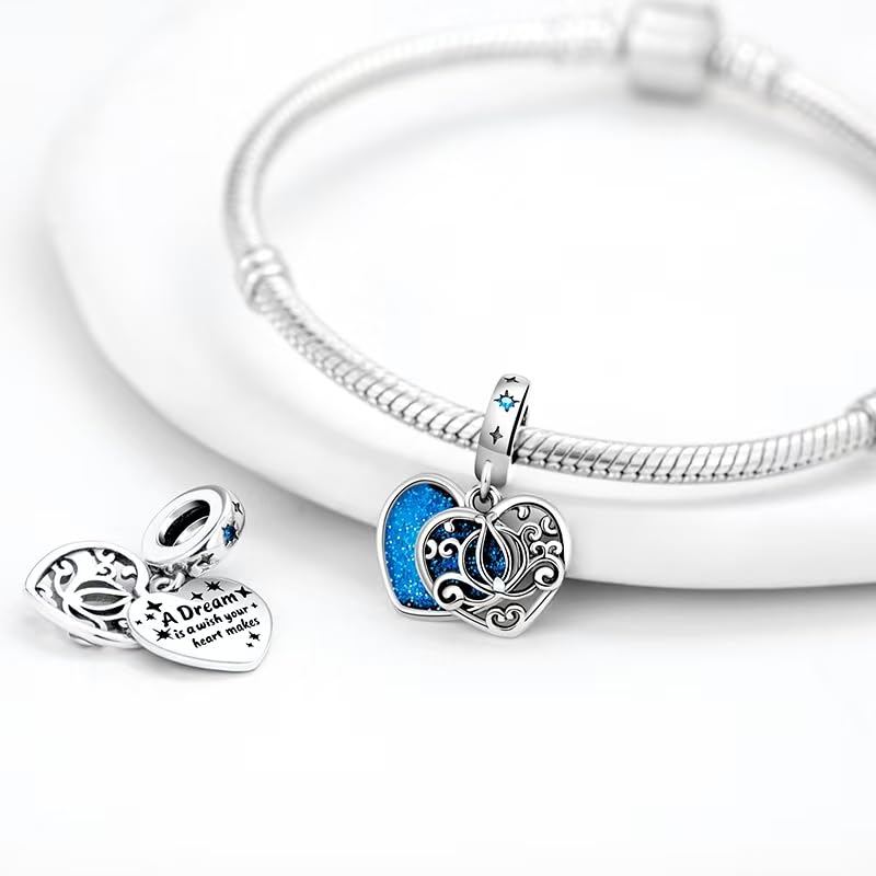 LNQOBU 925 Sterling Silver Charms for Bracelets Necklaces,5A Cubic Zirconias Evil Eye Dangle Beads Charms Jewelry Gift for Women (With one Spacer Beads Charms) - style: Blue Dreams and Wishes