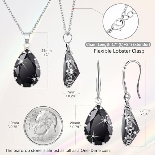 Linawe Crystal Jewelry Sets for Women, Imitation Diamond Pendant Necklace, Rhinestone Drop Dangle Earrings, Birthstone Cubic Zirconia Matching Wedding Jewelry, 14K Gold/Rose Gold/Silver Tones - color: Silver,Black Queen