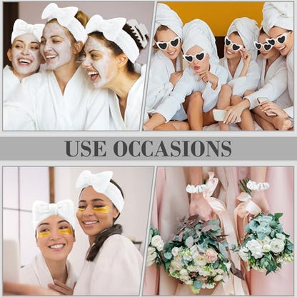 Semato 4 Pcs White Bridesmaid Proposal Gifts Bridesmaid Spa Headband, Hair Claw Clips, Heart Shaped Sunglasses and Smooth Satin Scrunchies - color: White
