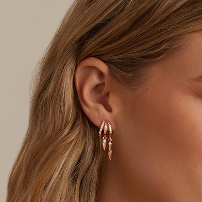 Dangle Earrings for Women,14k Gold Plated Triple Huggie Stud Earrings Cute Statement Chain Earring Dainty Drop Earrings for Women Trendy Gold Plated Jewelry - color: rose gold - dangle2