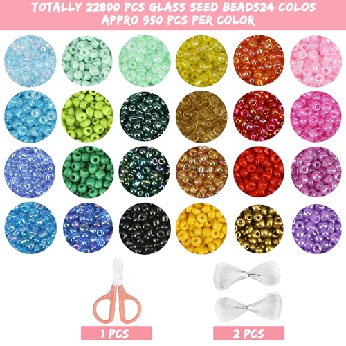 GREENTIME 22800pcs Glass Seed Beads for Bracelets Making Kit, Small Craft Beads 11/0 Waist Beads for DIY Bracelet Necklaces Craft Making Supplies (24 Colors)