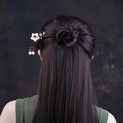 Chinese Classical Hairpin Pearl Shell Flower Headdress Hair Chopsticks for Women Wooden 7.08" Hair Sticks for Buns with gift Box(1pack) - color: C