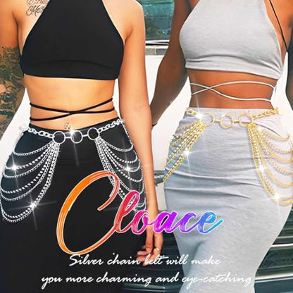 CLOACE Waist Chain Rhinestone Belly Chain Fashion Rave Body Jewelry for Women - color: Silver