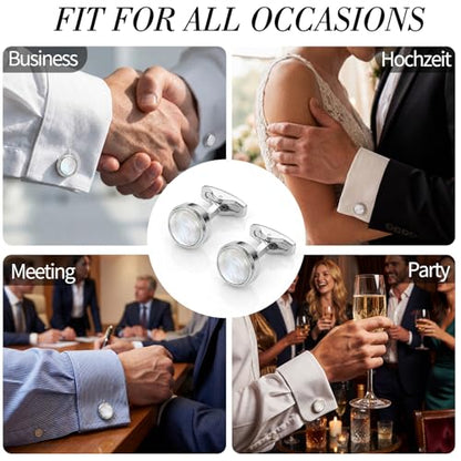 Cufflinks for Men, Stainless Steel Tuxedo Cuff Links Classic | Stainless Steel, 0.5 inch Lead-Free and Nickel-Free, groom Wedding Business Party, Gift for boyfriend Husband father - color: White