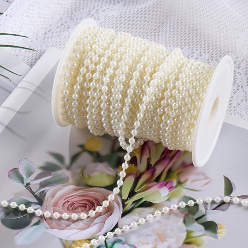4mm Faux Pearl Beads String Garland Pearls for Crafting 66 Feet, Ivory | Bead Roll Strand for Wedding Party Christmas Tree Decorations - size: 4mm/66ft