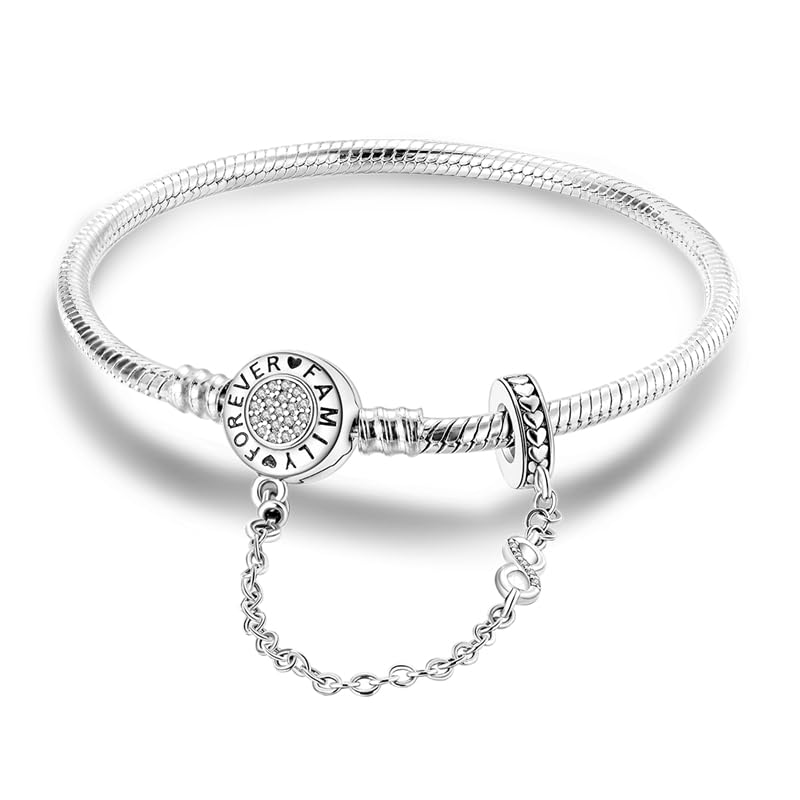 KUNSIR 925 Sterling Silver Snake Chain Bracelet with Safety Chain Charm Bracelets for Women Teen - style: KJB052