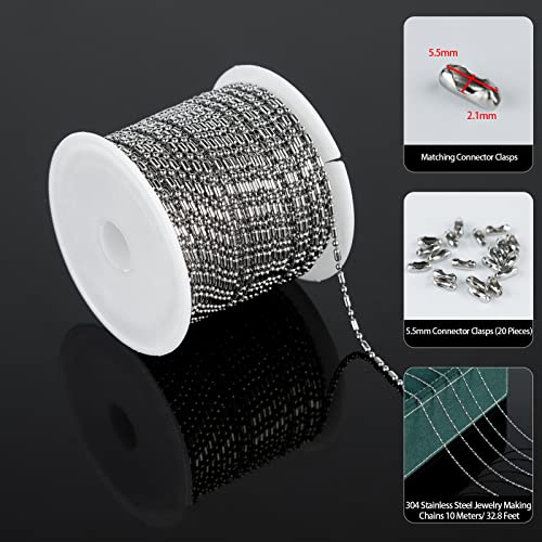 UMAOKANG 32.8 Feet Silver Ball Bead Chain for Jewelry Making 1.5mm Stainless Steel Beaded Chain Roll with Matching Connectors Bulk Men Women Necklace Choker DIY Jewelry Supplies - color: 1.5mm silver ball
