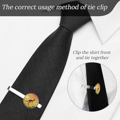 Tie Clip for Men, Tie Bar Cufflinks Set, Copper Necktie Clip And Shirt Cuff Links for Business Wedding Gift - color: Kangaroo Sunset