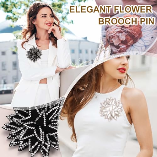 PATIKIL Flower Brooch Pin for Women, Rhinestone Rose Flower Brooch Dainty Fabric Floral Boutonnieres for Women - color: Khaki