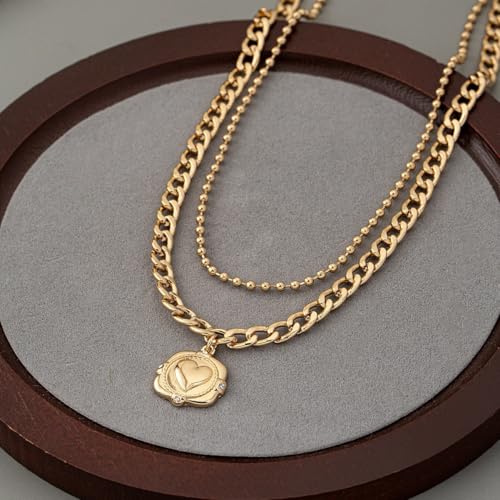 Layered Necklace Set for Women, Mixed Metal Evil Eye Charm Jewelry, Trendy | Mixed Metal Layered Necklace with Evil Eye, Star and Spike Charms for Women Who Love Trendy Boho & Edgy Jewelry - style: 2PCS gold