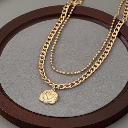 Layered Necklace Set for Women, Mixed Metal Evil Eye Charm Jewelry, Trendy | Mixed Metal Layered Necklace with Evil Eye, Star and Spike Charms for Women Who Love Trendy Boho & Edgy Jewelry - style: 2PCS gold