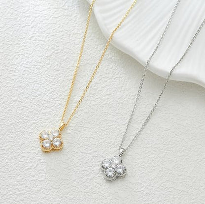 Clover Necklace and Stud Earrings Jewelry Set 14K Gold Plated Dainty Four Leaf Lucky Choker Charm Necklace Clover S925 Sterling Silver Stud with Gift Box Birthday Gifts for Women ﻿ - color: Silver
