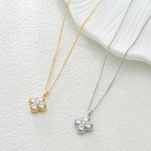 Clover Necklace and Stud Earrings Jewelry Set 14K Gold Plated Dainty Four Leaf Lucky Choker Charm Necklace Clover S925 Sterling Silver Stud with Gift Box Birthday Gifts for Women ﻿ - color: Gold