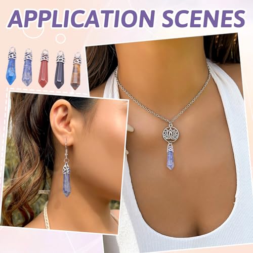 20Pcs Bullet Shape Gemstone Pendants Natural & Synthetic Random Mixed Hexagonal Chakra Crystal Pointed Quartz Charm with Platinum Alloy Loop 33~40x8~9mm for Necklace Earring Bracelet Making - color: 3-Mixed Color-Bullet