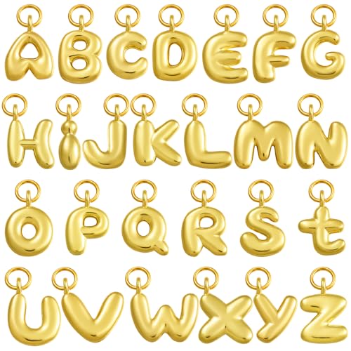 A-Z Bubble Letter Charms 18K Gold Filled Charms for Jewelry Making Gold Initial Alphabet Charms Pendants for Women Men Necklace Choker Bracelet Making - color: A-Z Letters
