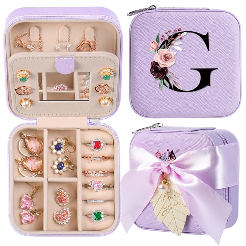 AYGXU Travel Jewelry Box for Women and Girls - Small Case With Initial A-Z - Teacher Gifts - color: purple, size: G