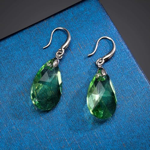 Austrian Crystal Teardrop Dangle Hook Earrings for Women 14K Gold Plated Hypoallergenic Jewelry - color: Green