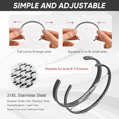 Stainless Steel Mens Cuff Bracelet : Minimal Cool Silver/Black/Gold Plated Open Metal Cuff Bangle Bracelets for Men,Mens Bracelet Jewelry Gift - color: Antique Grey-2-Pack, size: Medium( fit 5.5"-7.2" wrist)
