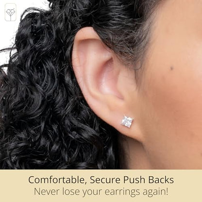 MAX + STONE Plated Sterling Silver Cubic Zirconia Stud Earrings (Round & Princess) - size: 5MM, style: Princess