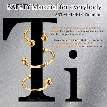 G23 Titanium 14/16/18/20G Septum Rings Horseshoe Nose Ring Jewelry | 2/3Pcs Circular Barbell Spike Lip Body Piercing Jewelry Conch Helix Tragus Earring Silver/Black 8/10/12mm 14K Gold Plated - color: Gold-3pcs, size: Balls-3pcs-16g-8/10/12mm