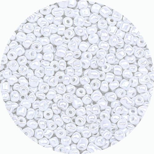 Legefo 4mm Glass Seed Beads Bulk, Cream White 6/0 Small Mini Pony Seed Beads, Tiny Round Craft Bead for Bracelet Necklace Wrist Jewelry Making Beading Weaving DIY Crafts Supplies, 1000pcs - color: Cream White