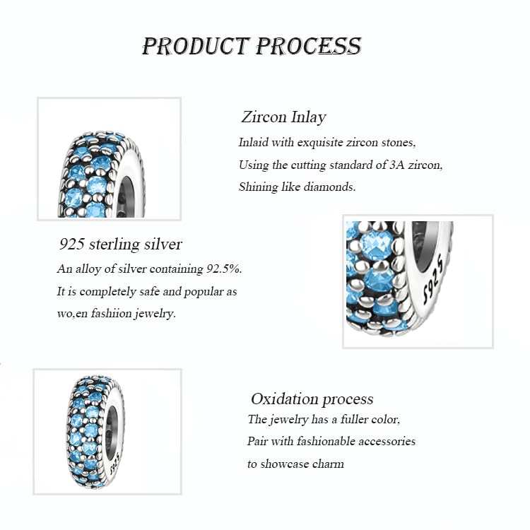 ARTCHARM Clasp Love Safety Chain Charm - Authentic 925 Sterling Silver Heart Beads - Fit European Style Bracelet - color: 2pcs Sky Blue Spacer Stopper