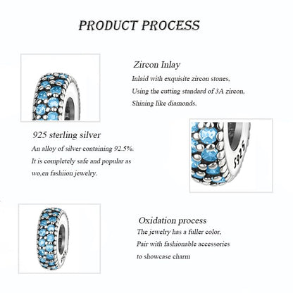 ARTCHARM Clasp Love Safety Chain Charm - Authentic 925 Sterling Silver Heart Beads - Fit European Style Bracelet - color: 2pcs Sky Blue Spacer Stopper
