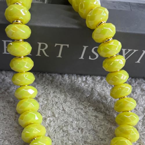 Colorful Chunky Acrylic Beaded Choker Necklaces for Women | Multicolor Faceted Beads, Sturdy Metal Chain, Adjustable Detachable, Lightweight, Summer Boho, Sparkly Statement Jewelry Gift - color: Light Yellow