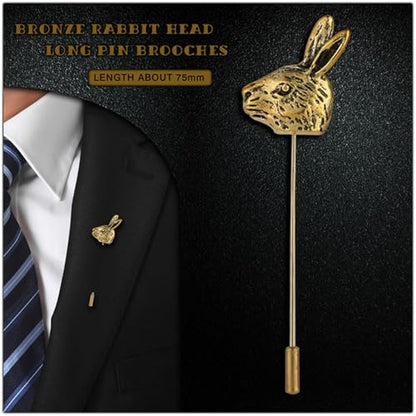Dreuyet Simple Gold Silver Plated Long Brooch Pins with Cute Animal Antlers Leaves Plant Bees Rabbits Rose Flower Feather Brooch Jewelry for Women Men Elegant Suit Collar Lapel Pin - style: Rabbit Head