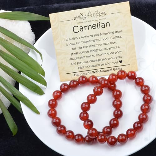 Natural Healing Gemstone Bracelet Handmade Yoga Stretch Elastic Bracelet Stress Relief Crystal Jewelry for Men and Women - color: Carnelian (Luck), size: 10mm