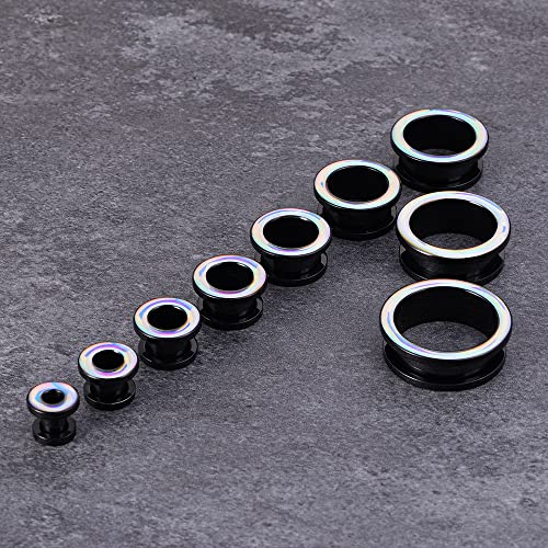2 Pairs Stainless Steel Black Ear Gauges Retro-reflective Sheeting Tunnels and Plugs. - color: S8552B, size: 22 mm